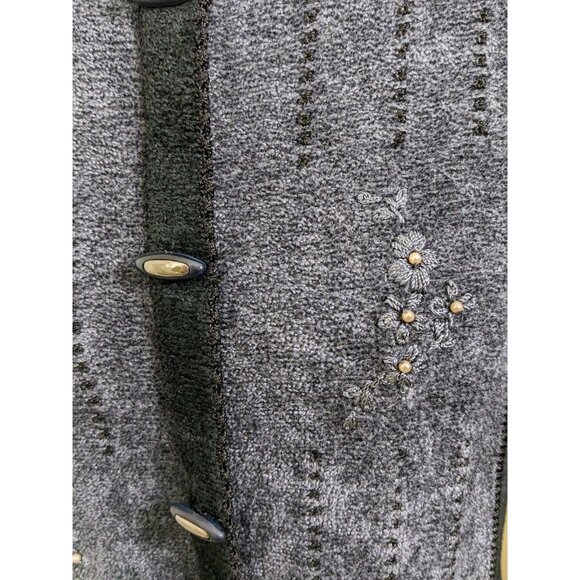 Vintage Floral Embroidered Bead Knit Sweater Wool Blend Large Granny Core Black - Picture 4 of 6